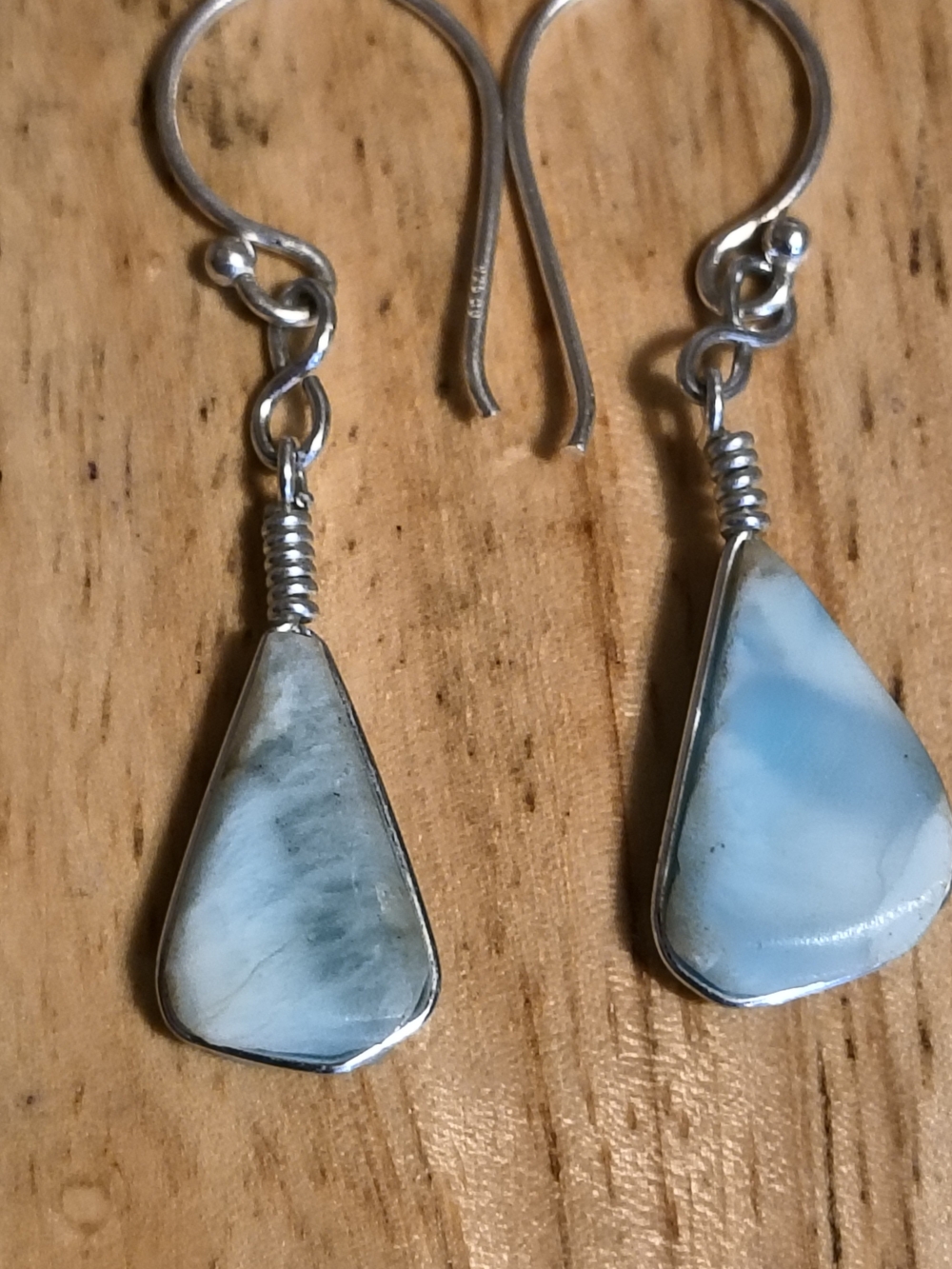 Vintage Handmade Sterling Silver Blue Larimar Drop Earrings